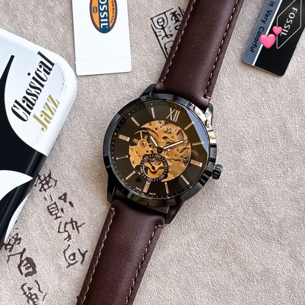 Fossil Roman Figures Rotating Tourbillon Leather (BRO)